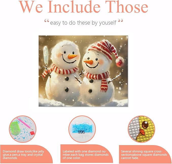 IMLQJES Snowman Diamond Painting Kits - 5D Two Cute Cartoon Snowmen Full Square Gemstone Crystal Christmas Diamond Painting Art Kits for Adult - for Living Room Decor 8x10 Inch