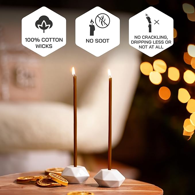 Danilovo Thin Taper Beeswax Candles - Honey-Scented, Decorative Candles Ideal for Birthday Decoration or Church Prayers - Brown Drip Free, Tall & Smokeless Pack of 50 pcs, 7.3 x 0.24 inch