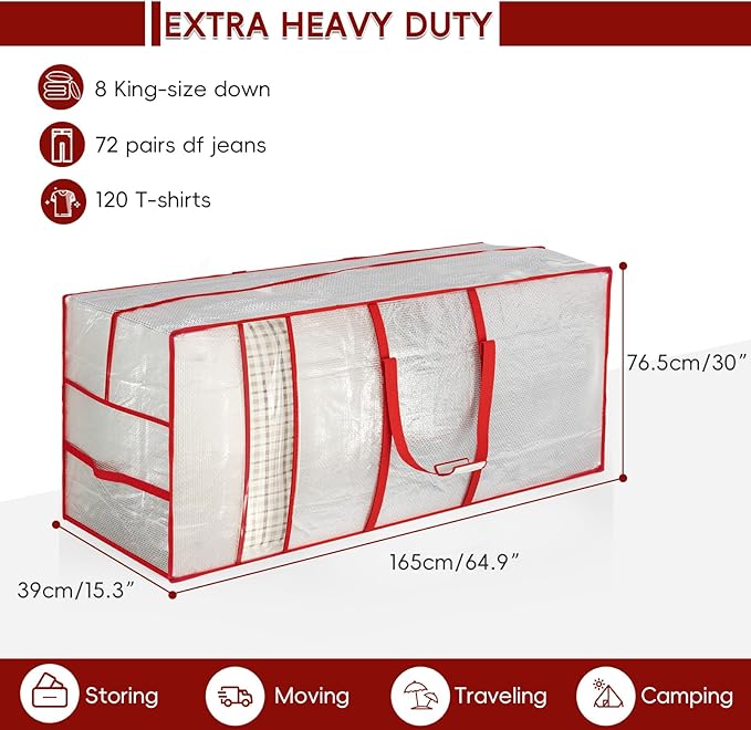 VERONLY Extra Large Heavy Duty Moving Bags with Reinforced Zipper & Wide Handles, Moisture-Resistant Storage Bins Packing Cubes for Clothes, College Dorm, Travel, and Home Organization