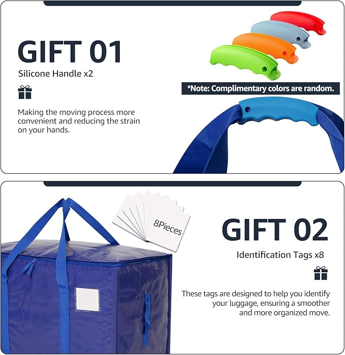 Moving Bags Heavy Duty Extra Large, Moving Boxes, Moving Supplies Essentials, Blue Storage Bins with Lids, Plastic Packing Totes, Storage Bags for Clothes with Handles & Zippers(Blue, 10 Pack)