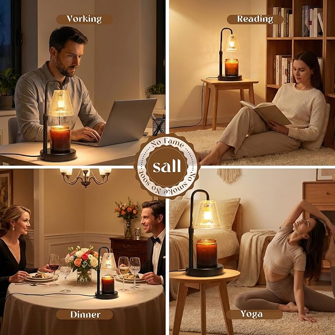 Glimra 2 Pack Candle Warmer Lamp with Timer,Dimmable Adjustable Height Candle Heater Birthday Gifts for Women Mom Sister Friends,House Warming Gifts New Home Candle Lamp Warmer with 4 Bulbs