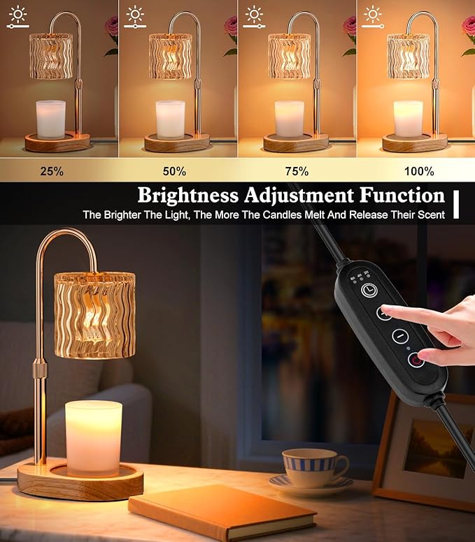 Candle Warmer Lamp Electric: Dimmable Timer Candles Warming Lamps - Height Adjustable Burner Jar - No Flame Scented Melts Wax - All Candle Jars Table Light Home Decor