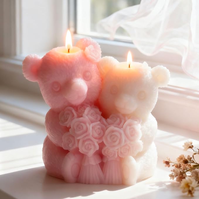 Tulip Flower Bear Heart Cylinder Candle & Resin Mold - Resin Casting Silicone Molds for Home Decor & Candle Making Wave Spiral Mold