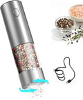 CIRCLE JOY Stainless Steel Electric Pepper Grinder, Rechargeable Pepper Mills with LED Light, 6-Level External Adjustable Coarseness for Easy Use, Silver, 1 Pcs