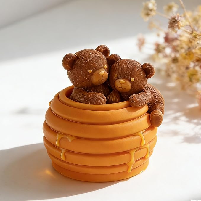 Honeycomb Bear Cylinder Candle & Resin Mold - Resin Casting Silicone Molds for Home Decor & Candle Making Wave Spiral Mold