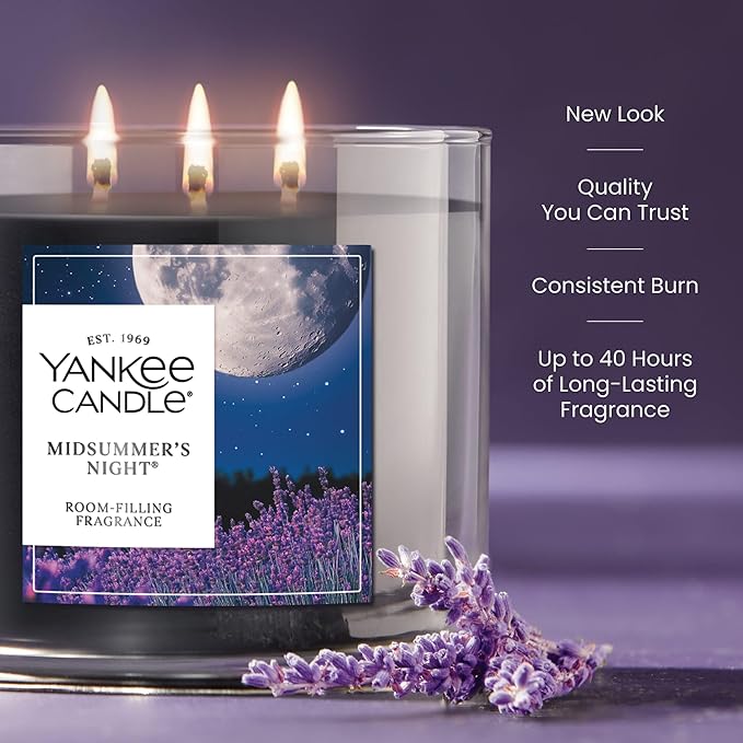 Yankee Candle Mid Summer's Night Scented Candle, 14.5oz 3-Wick Candle Jar with up to 40 Hours Burn Time, Giftable