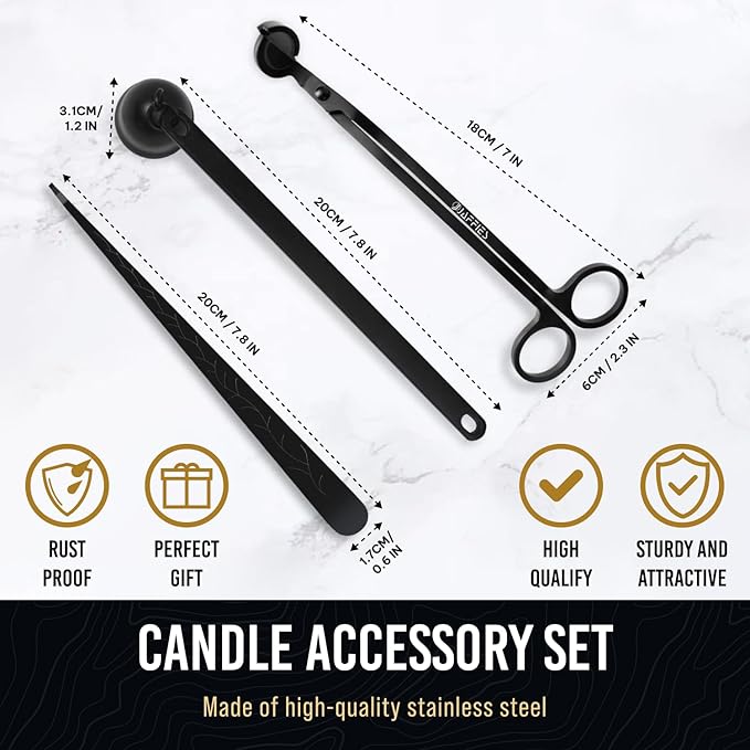 Craft911 Candle Snuffer and Wick Trimmer with Dipper 3 in 1 Candle Care Kit for Candle Lover (Black)