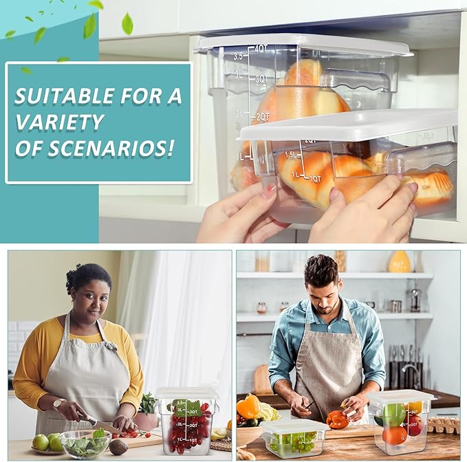 Yungyan 16 Pcs Restaurant Food Storage Containers with Lids Set 2Qt and 4Qt Commercial Restaurant Square Storage Containers Clear Food Cereal Container for Kitchen Freezer (White Lids)