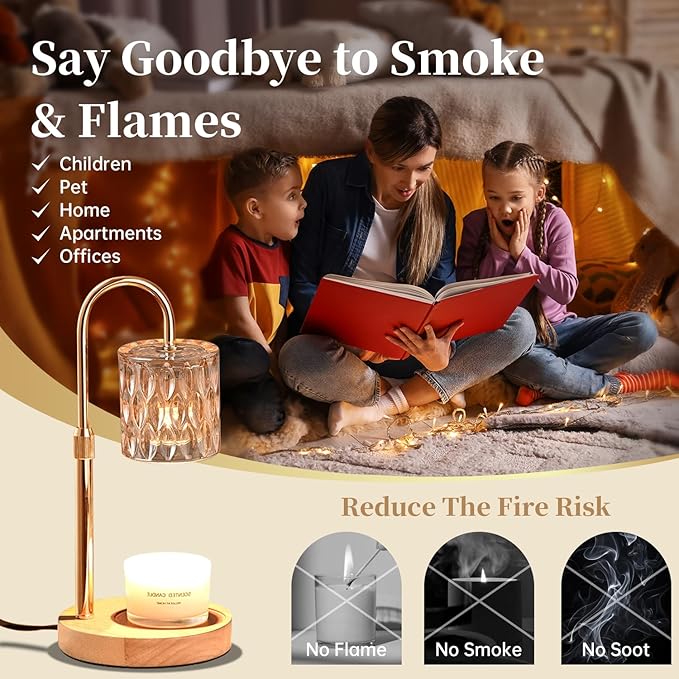 Candle Warmer Lamp with Timer Dimmable, Adjustable Height, House Warming Gifts New Home Decor, Mothers Day Birthday Gifts for Mom Women, Bedroom Decor with 2 Bulbs (Elegant Teardrop)