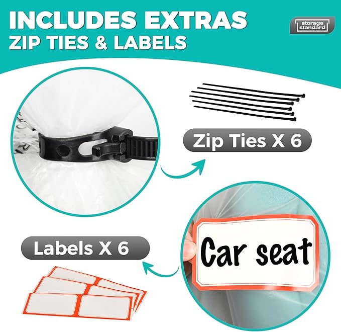 Storage Standard Large Clear Plastic Bags for Storage 6-Pack - Waterproof Extra Large Plastic Bags with Zip Ties, Heavy-Duty Cover for Pillows, Comforters, Chair Cushions & Textiles - 36 x 50 Inches