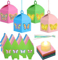 Simgoing 12 Sets Butterfly Crafts with LED Lights Butterfly Tissue Paper Crafts Kits DIY Hanging Suncatchers Lanterns Kits for Window Decor Spring Party Favor Art Activities