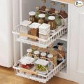 2 Pack No Drill Pull Out Cabinet Organizer, Premium Carbon Steel Slide-Out Drawer with strong nano adhesive, Under Cabinet Storage Shelf for Kitchen, Pantry, Bathroom, White