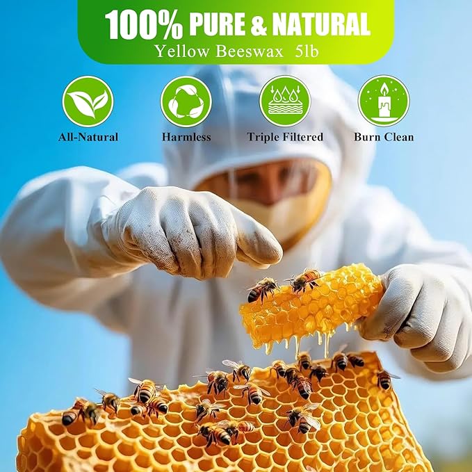 Aaicandle Beeswax Pellets 5LB (80 oz)| 100% Pure Natural Bees Wax for Candle Making | Candle Wax Beads & Bees Wax Pellets Melts for DIY Crafts and Candle Wax, Soap, Candle Making Supplies