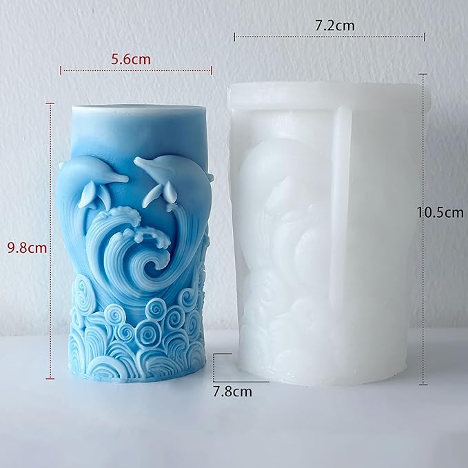 Ocean Animal Cylinder Candle & Resin Mold - Resin Casting Silicone Molds for Home Decor & Candle Making Wave Spiral Mold