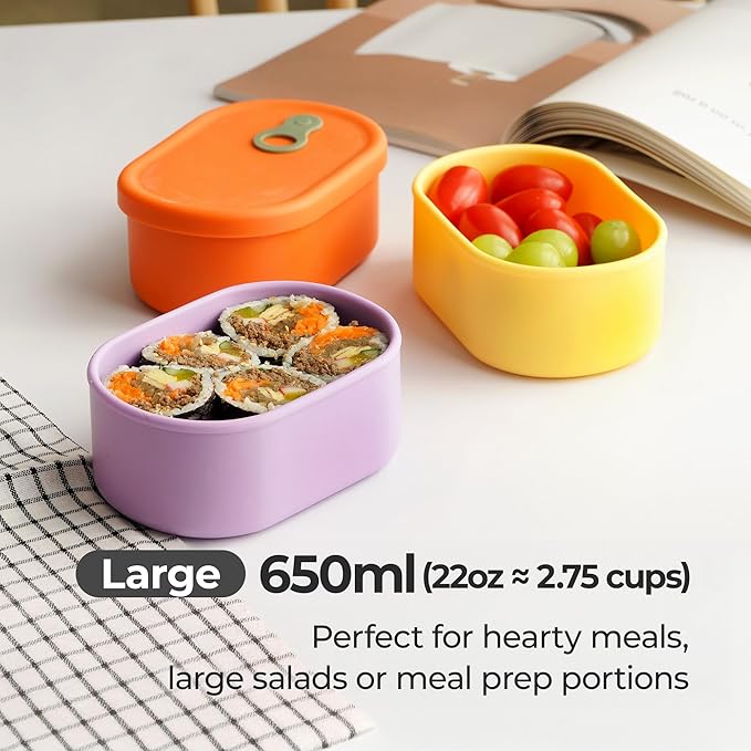 Premium Korean-Made Silicone Airtight Food Container with Steam Vent – BPA Free, Leakproof, Microwave & Freezer Safe Meal Prep. & Leftovers Storage (Mandarin Orange, 22 floz)