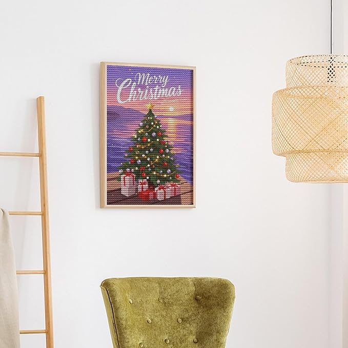 AIVKIEJK Diamond Painting Kits for Adults - Merry Christmas Coastal Winter Beach Painting DIY 5D Full Drill Diamond Dots Paintings with Diamonds Gem Art and Crafts Home Decor 8"x12"