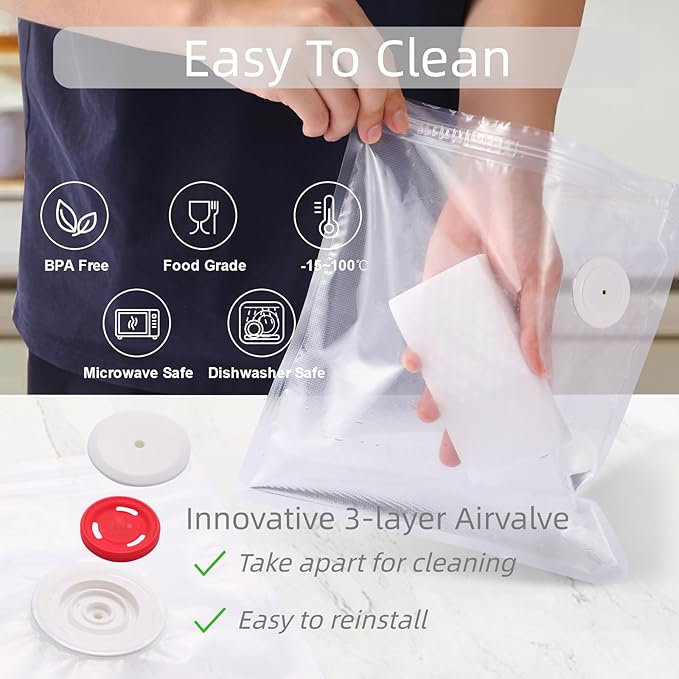 30 Upgraded Reusable Vacuum Seal Bags For Food + 2 Clips, 20p 8"X8" + 10p 10"X11", BPA Free, 5X Longer Fresh, for Sous Vide, Freezer, Microwave, Odor-Resistant, Leak-Proof | More Reusable, Easier To Clean, vacuum-retentive
