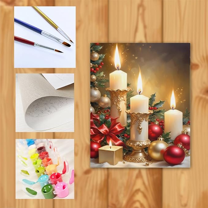 QZOTRXI Christmas Landscape Paint for Adults DIY Christmas Candles Warmth Paint by Numbers Acrylic Paint Canvas Christmas Winter Painting Kits Art for Home Decor UNFRAMED 20x16 inch