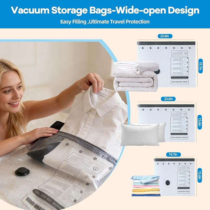 9 Packs Jumbo Vacuum Storage Bags With Vacuum Pump Extra Large Compression Bags for Clothes Bedding, Space Saver for House Moving & Home Organization, Travel Luggage Organizers