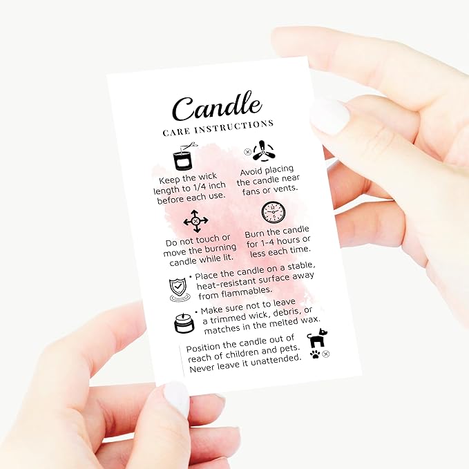 200 pack - Premium Handmade Candle Care Instruction Cards Pink White 2x3.5 in, Small Business | Soy Bees Wax Melt, Candle Makers, Making Supplies Kit Set, Containers, Jars, Package