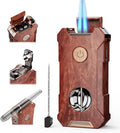 5-in-1 Torch Lighter with Tool, Holder, Punch, Draw Enhancer Tool, Double Jet Flame, Windproof Rechargeable Lighters, Versatile Gifts for Men, Refillable Butane Lighter for Candles, Travel