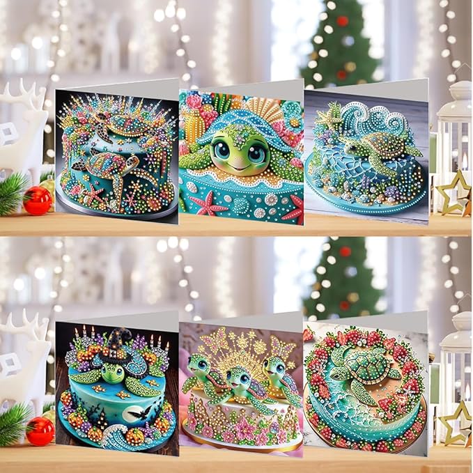 6PCS DIY Xmas Art Greeting Cards Congratulations Cards & Gifts (Turtle) for Home Wall Decor and Office Display Perfect DIY Craft Gift for Adults and Kids