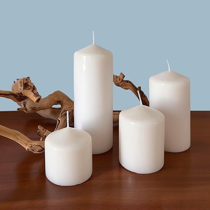 Stonebriar 3 Pack Tall 3 x 6 Inch 65 Hour Long Burning Unscented White Wax Pillar Candles