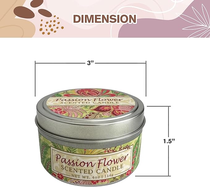Greenwich Bay Hand-Poured Scented Candle in Decorative Tin – 4 oz/114 g Travel Candle with Lead-Free Wick, Vegetable Wax, Long-Burning Aromatherapy Gift, Single Wick – Made in USA (Passion Flower)