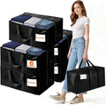 Extra Large Storage Bags Moving Bags Heavy Duty with Zipper Handles, BETU 6 Pack Clothes Storage Totes Bins Packing Moving Boxes, Moving Supplies for College Dorm Essentials, Space Saving, Black