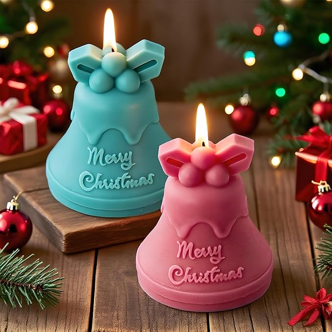 Wehous 2PCS Christmas Bell Silicone Molds for Resin Candle Soap Making, 3D Bell Candle Molds for Candle Making, Christmas Ornament Keychain Pendant Wall Hanging Car Freshie Art Craft Mold Kit Decor