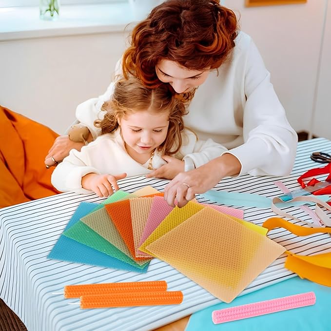 8x8 Inch Beeswax Sheets for Candle Making, 21 PCS Beeswax Candle Making Kit for Adults, 7 Macaron Colors Beeswax Honeycomb Sheet with Cotton Wick for DIY Craft Gift