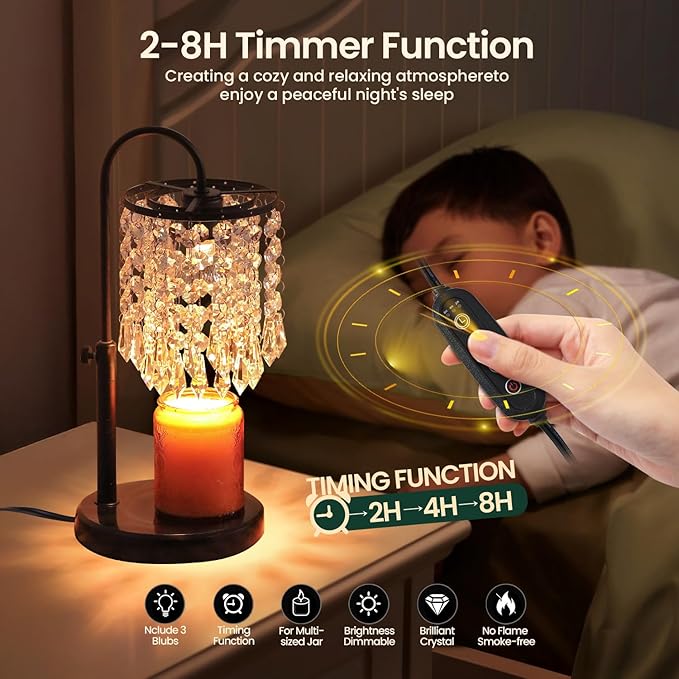 Candle Warmer Lamp with Timer Dimmer and 3 Bulbs, Lamp Candle Warmer with Marble Base,Wax Melt Warmer for Jar Candles, Birthday Gifts for Women Mom, House Warming Gifts New Home Decor