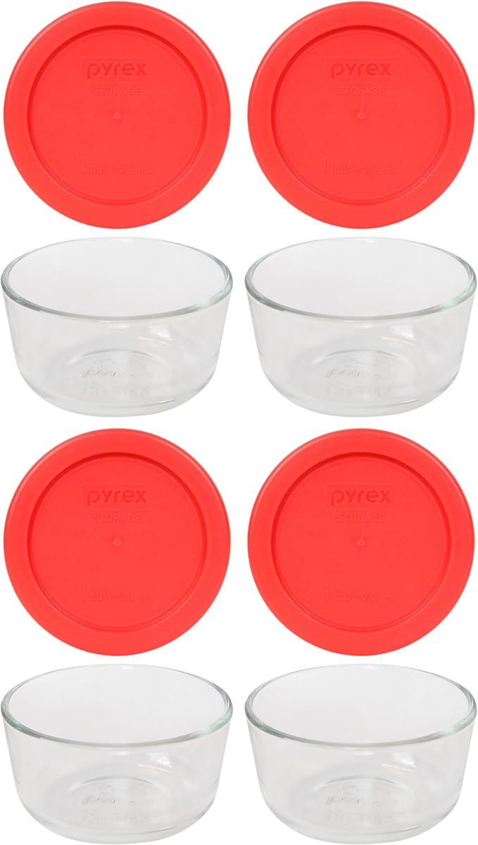 Pyrex Simply Store 8-Piece Glass Food Storage Set (4 vessels and 4 lids), standard packaging