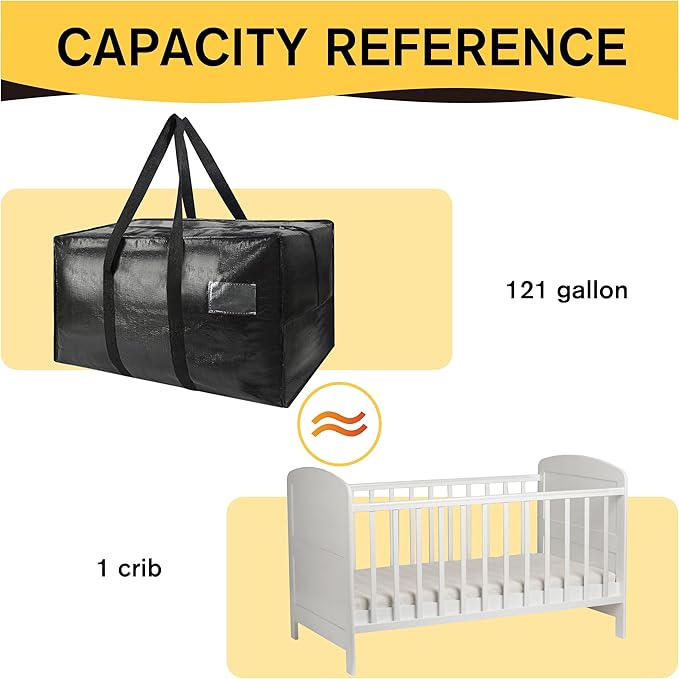 Heavy Duty Extra Large Moving Bags,121 Gallon Jumbo Packing Bags,Huge Moving Storage Bags with Strong Zippers & Carrying Handles,Reusable Big Moving Storage Bags for College Dorm Travel 2Pack
