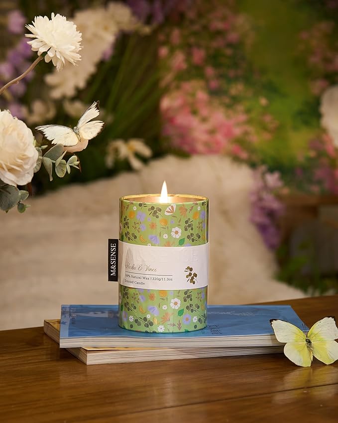 M&SENSE Spring Candle 11.3 oz,Herbs Vines Scented Candle, Non-Toxin Soy Wax for Home Scented, Floral Candles Gift for Women,Up to 70 Hours Burning Long-Lasting Fragrance