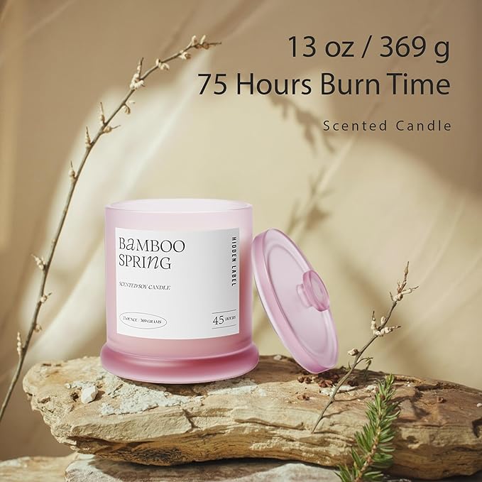 Spring Bamboo Scented Candle, 13oz Natural Soy Wax, 2 Wick Large Candles for Home Scented, 75Hour Long Lasting Slow Burning | Aromatherapy Candle for Home Decor, Stress Relief & Relaxation
