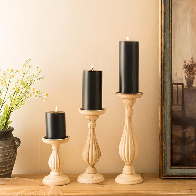 MOZEAL 3" x 4" Hand-Poured Unscented Candle,Dripless Pillar Candle Set of 3,Long Clean Burning,Approx 72 Hours Burn Time,Rustic Country Style,Wedding,Dinner,Christmas and Home Decor,Black