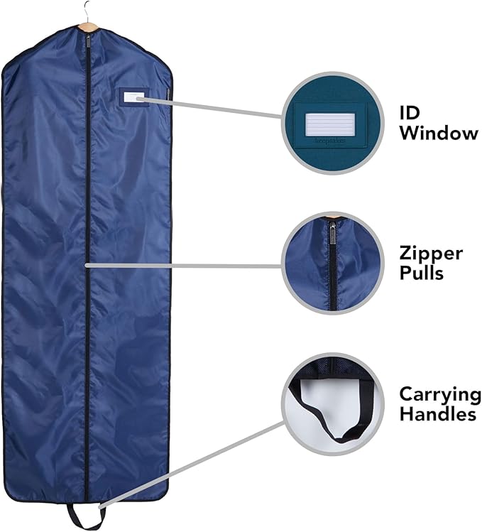 Covermates Keepsakes Garment Bag Set for Closet Storage and Travel – Breathable Suit and Dress Bags with ID Window and Carrying Handles – Heavy-Duty Hanging Wardrobe Protection Set, Blue