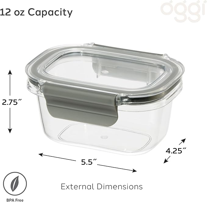 Oggi Clarity Leak-Proof Airtight Food Storage Containers - Set of 2, Ultra clear, BPA free, Sealable Container with Lid, Ideal Kitchen Organization, Perfect Meal Prep Containers. 12oz/350ml
