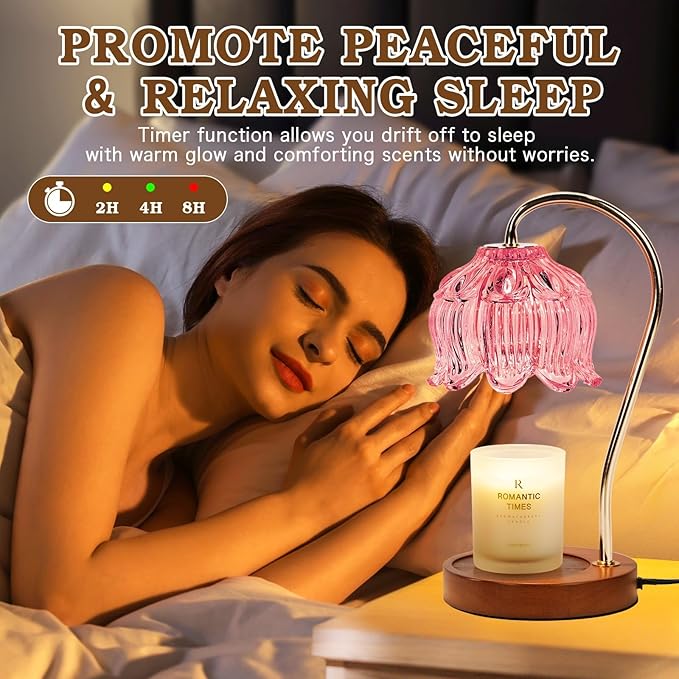 Funistree Pink Candle Warmer Lamp with Timer, Dimmable Candle Lamp Warmer, Birthday Gift Idea for Women Mom Who Have Everything, Mothers Day Birthday Gifts, Lotus Wax Melt Warmer for Jar Candles