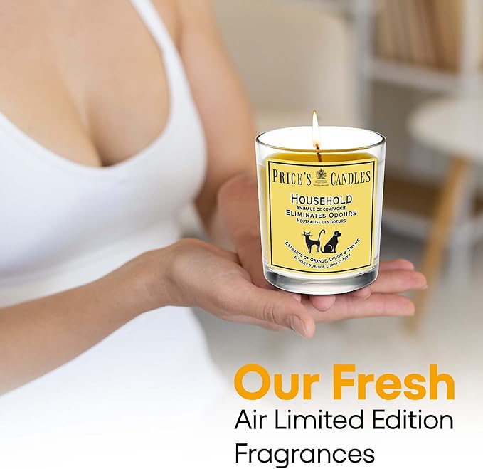 Price's - Household Pet Jar Candle - Odour Eliminating Candle - Made with Orange, Lemon & Thyme Extracts - Clean, Fresh, Quality Fragrance - Long Lasting Scent