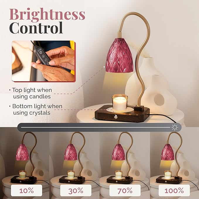 CRYSTALAX Candle Warmer Lamp + Crystal Warmer with Real Crystals, Dual Lighting (Top Candle Warmer + Crystal Glow), 2 Bulbs, Timer, Dimmable Touch Control, Luxury Gift Packaging