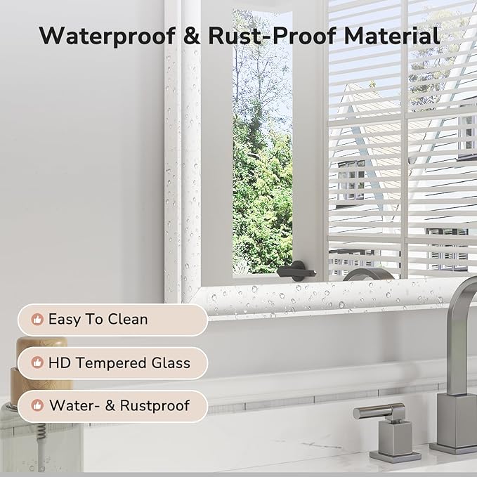USHOWER White Bathroom Mirrors for Over Sink 30x40 Inch, Metal Framed Rectangle Vanity Mirror for Wall, Bedroom, Living Room, Entryway, Farmhouse, Anti-Rust, HD Tempered Glass, Horizontal/Vertical
