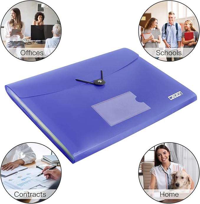 7 Pocket Accordian File Folders, Expanding File Folder A4 Letter Size Paper Portable Document Organizer-Blue Purple