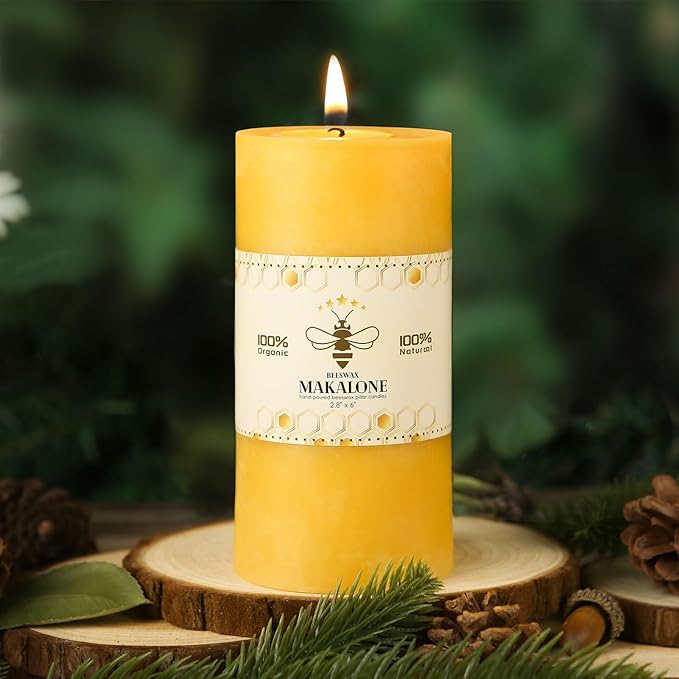 Natural Beeswax Pillar Candles,100% Pure Beeswax Candles-95 Hours Long Burning,Unscented Bees Wax Candles for Home,Prayer,Emergency,Dripless Smokeless Organic Pillar Candles Bluk-2.8x6in-1pack