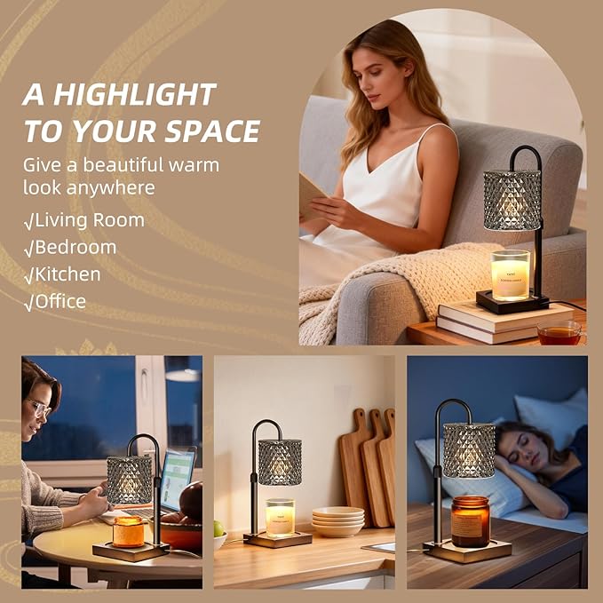 Candle Warmer Lamp with Timer Dimmer Adjustable Height, Candle Warmer with 2 Bulbs for Jar Candles, Home Decor, for Women Birthday 2 Pack