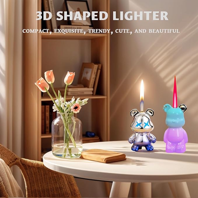 Cute Animal Soft Flame Lighter Cool Creative Design Lighters Butane Refill，Kawaii Cartoon Lighter Accessories，Unique Keychain Lighters for Women Birthday Candles BBQ (Without Butane Gas） (14)