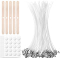 8 Inch Candle Wicks, Cotton Wicks Coated with Paraffin Wax, Short Candle Making Wick for Candles Making, 100 PCS Candles Wick Stickers