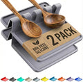 Cooler Kitchen Gray Silicone Spoon Rest for Stove Top with Drip Pad (2 Pack) - Heat Resistant BPA Free Utensil Rest & Kitchen Spoon Holder for Kitchen Counter - Grill Countertop - Spatula Holder