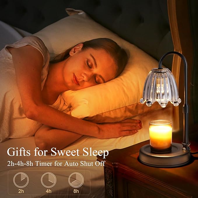 Candle Warmer Lamp with Timer Dimmer, Adjustable Height Candle Wax Warmer Warming Lamp with 2x50W Bulbs for Scented Candles for Housewarming Bedroom Home Decor Mom Women